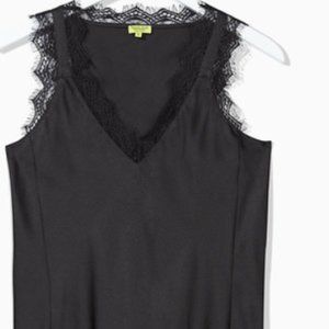 STELLA & DOT LACE TRIMMED BLACK TANK TOP